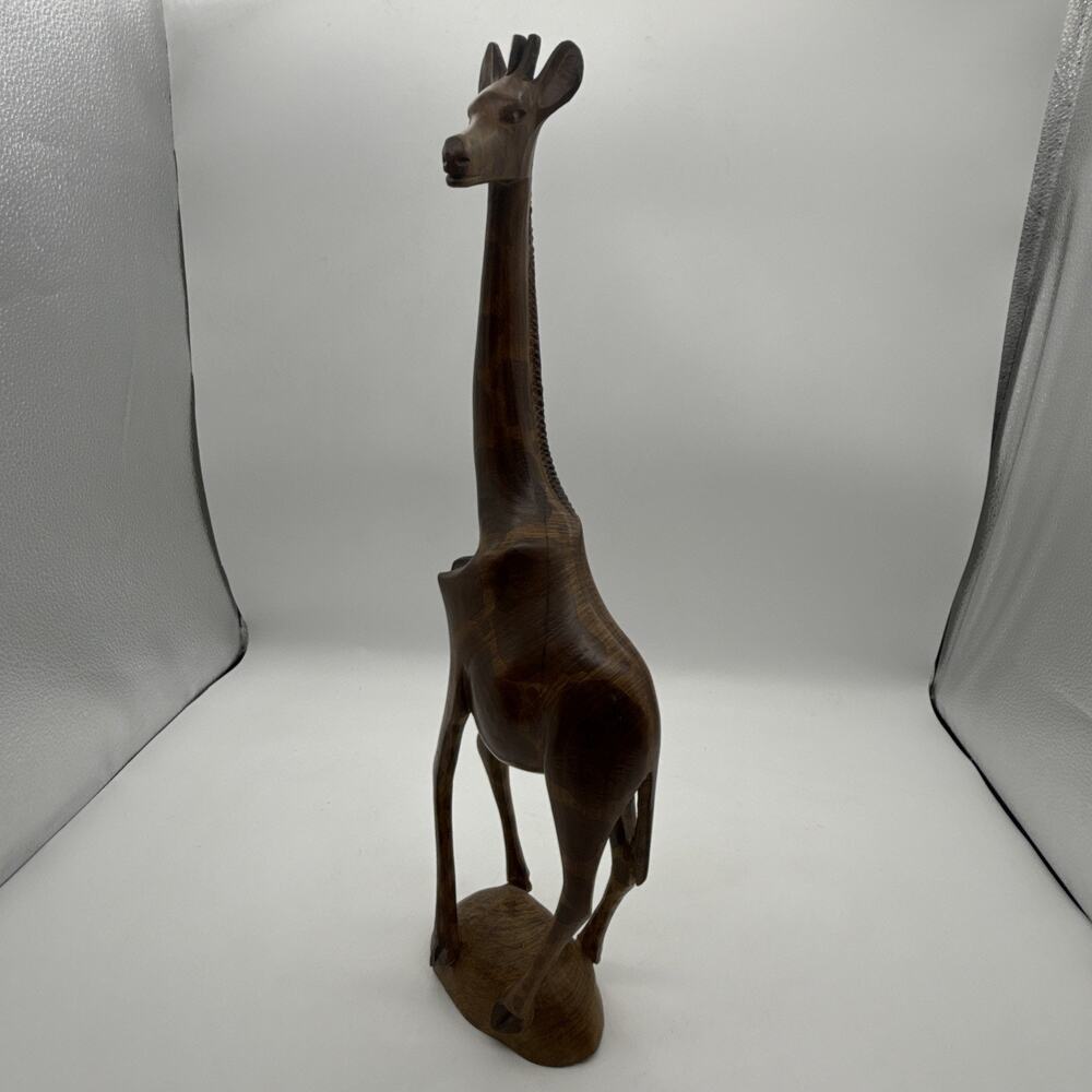 Hand Carved Wooden Giraffe Safari Art Figure 18” Tall Made in Africa? - Picture 7 of 10